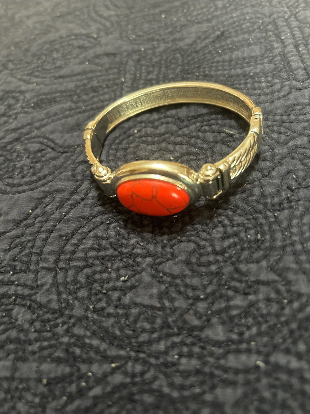 Silver Tone Bracelet with Red Stone Accent